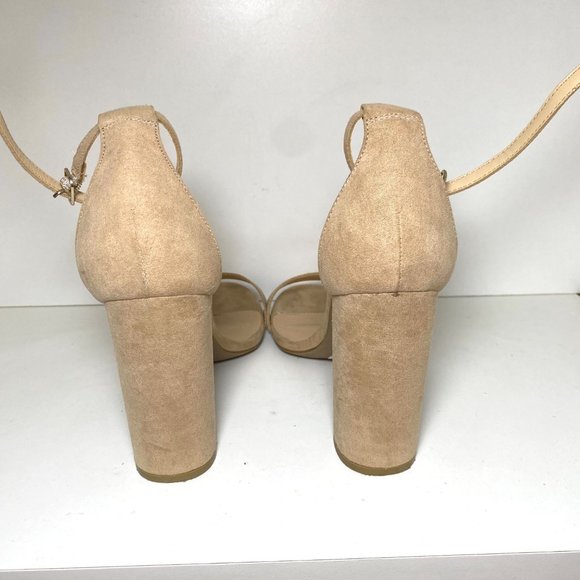 Lulu's Taylor Natural Suede Ankle Strap Block Heels Platform Sandals Nude Beige - Picture 5 of 7